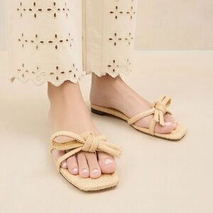 Loeffler Randall straw bow flat sandals size 7